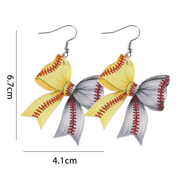 Wholesale Cross-border New Sports Style Yellow and White Baseball Softball Bow Pendant Earrings Acrylic Earrings Gift
