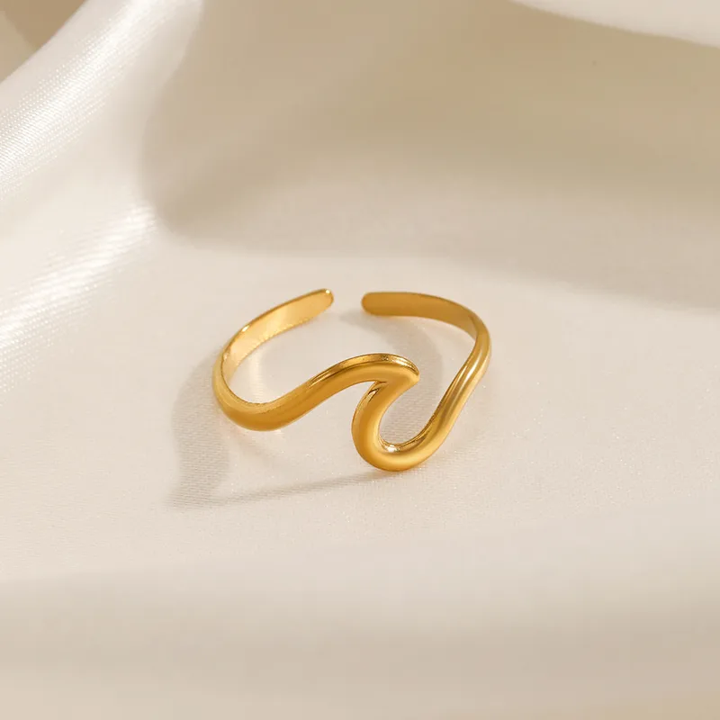 Wholesale PVD Coated 18K Gold Plated Geometric 304 Stainless Steel Simple Style Waterproof Non Tarnish Open Rings