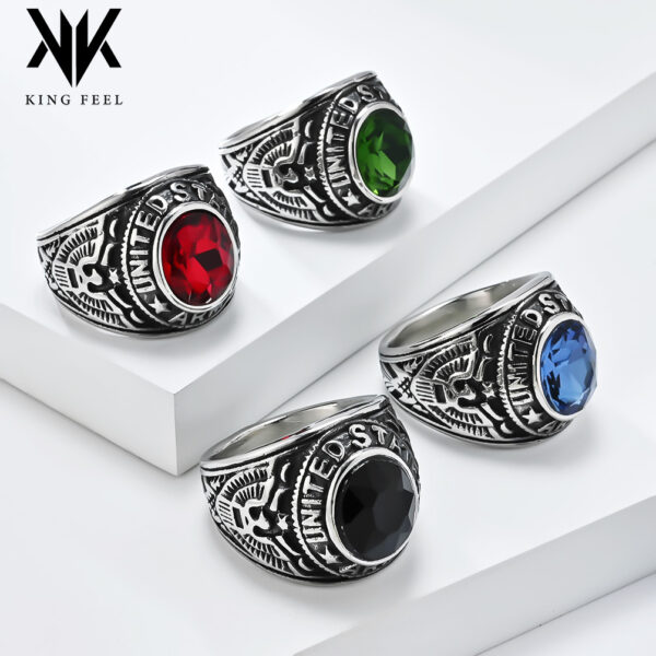 Wholesale U.S. National Emblem White Head Sea Eagle Vintage Titanium Steel Ring Land War Army Diamond Imitation Gem Eagle Condor Ring