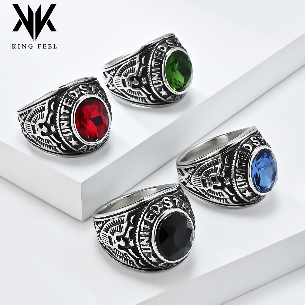 Wholesale U.S. National Emblem White Head Sea Eagle Vintage Titanium Steel Ring Land War Army Diamond Imitation Gem Eagle Condor Ring