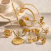 Wholesale 304 Stainless Steel Starfish Hippocampus Shell PVD Coated Artificial Pearls 18K Real Gold Plated Real Gold Plated Vacation Simple Style IG Style Waterproof Non Tarnish Scallop Inlay Gold Rings Earrings Necklace