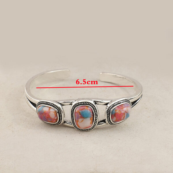 Wholesale Cross-Border New Style Retro Inlaid Colorfulful Turquoise Creative Cut Out Pattern Leaf Alloy Open Bracelet