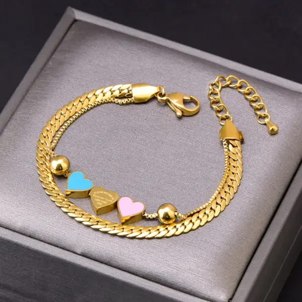 PVD Coated Real Gold Plated Letter Heart Shape Stainless Steel Simple Style Waterproof Non Tarnish Bracelets Necklace