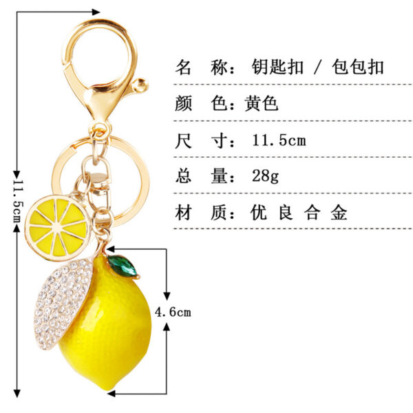 Wholesale New creative alloy rhinestone simulation fruit lemon car key chain bag pendant couple key chain gift