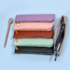 Wholesale Solid color leather large capacity pencil case