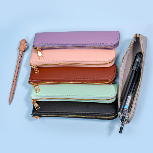 Wholesale Solid color leather large capacity pencil case