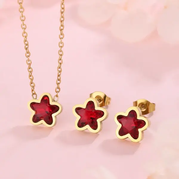 Wholesale 304 Stainless Steel Glass Star Ion Plating (IP) Artificial Rhinestones 18K Gold Plated Simple Style Classic Style Streetwear Waterproof Non Tarnish Inlay Multicolor-Golden Yellow Jewelry Set