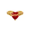 Wholesale Heart Shape Open Ring For Women In Copper With Electroplated Gold Plating And Enamel Craft Featuring Zircon Inlay