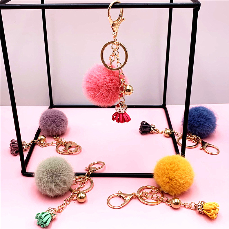 Wholesale Creative Keychain Cute Tassel Ft Color Fur Ball Car Key Chain Bag Pendant Plush Small Gift Aessories