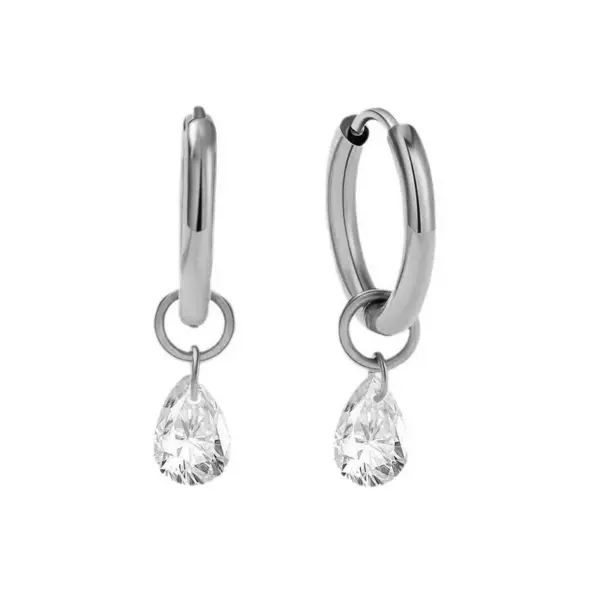 Fashionable Stainless Steel Circle Earrings Elegant Simple Waterdrop Zirconia Dangle Earrings Luxury Women's Jewelry Accessories