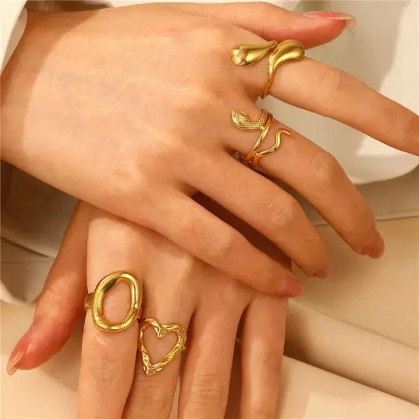 304 Stainless Steel Geometric Animal Flower Long-Lasting Plated Ion Plating (IP) K Gold Plated Silver Plated IG Style Plating Hollow Out Inlay Open Rings