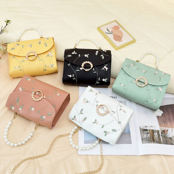 Wholesale Casual and Fashionable Pearl Satchel Small Square Bag for Women 2025 New Embroidered Pearl Magnetic Buckle Chain Single Shoulder Diagonal Small Square