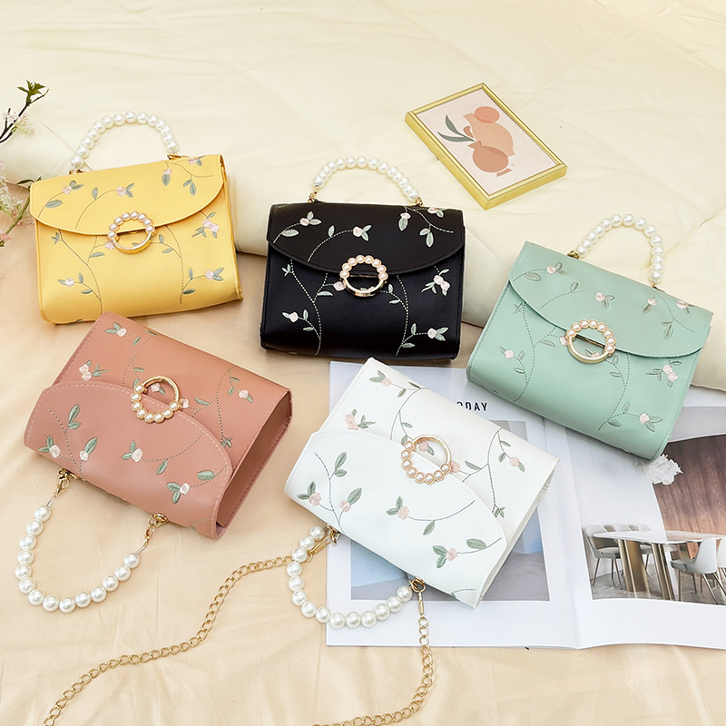 Wholesale Casual and Fashionable Pearl Satchel Small Square Bag for Women 2025 New Embroidered Pearl Magnetic Buckle Chain Single Shoulder Diagonal Sm