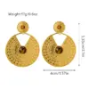 Wholesale 1 Pair Retro Bohemian Round Oval Titanium Steel Natural Stone Drop Earrings
