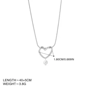 Steel Color Love Heart Hanging Pearl Necklace