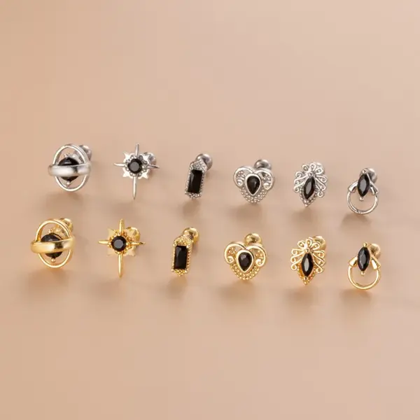 Wholesale 1 Piece Ear Cartilage Rings & Studs Fashion Solid Color 316L Stainless Steel Copper Plating Inlay Zircon