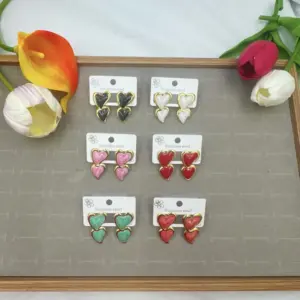 Double Heart Shape Oil Drop Earrings Random Color / 18k