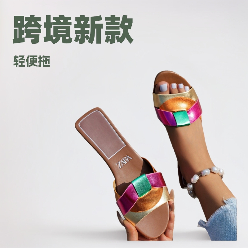 Wholesale Cross-border plus size 2025 Summer New Women's Slippers Foreign Trade Cross Flat Sandals Simple All-match slippers