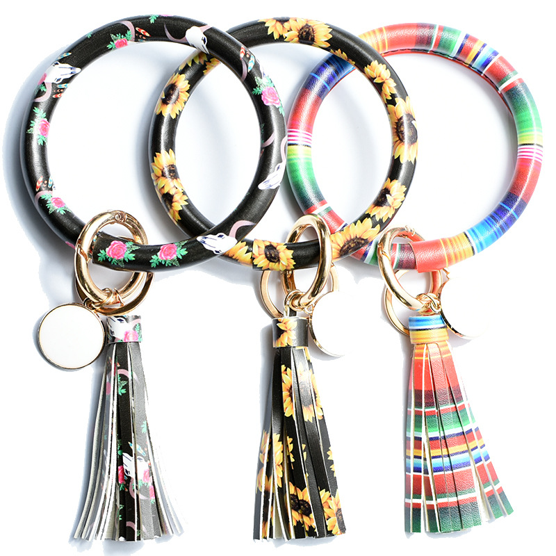 Wholesale Cross-Border Aessories 2025 Leather Bracelet Pu Leather Bracelet Keychain European and American Fashion Tassel Pendant Bracelet