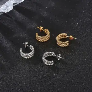 Wholesale PVD Coated 18K Gold Real Gold Plated C Shape 201 Stainless Steel Fashion Waterproof Non Tarnish Ear Studs