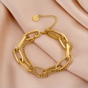 Wholesale PVD Coated 18K Gold Plated Geometric 304 Stainless Steel Waterproof Non Tarnish 304 Stainless Steel Bracelets