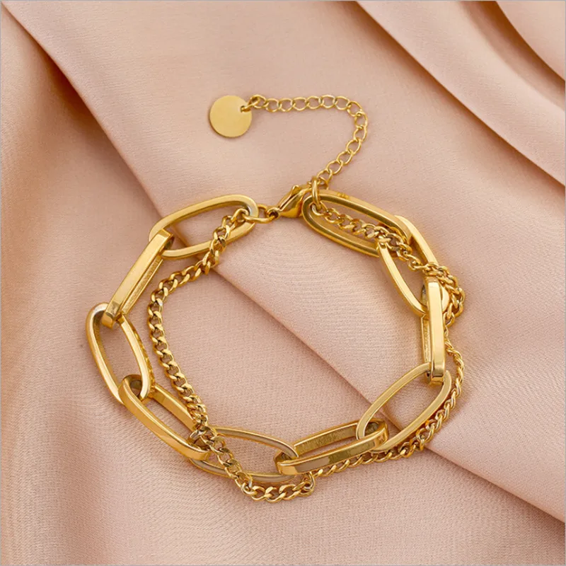 Wholesale PVD Coated 18K Gold Plated Geometric 304 Stainless Steel Waterproof Non Tarnish 304 Stainless Steel Bracelets