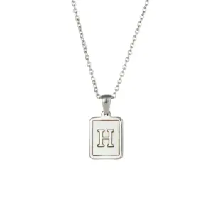 Fritillary Letter Square Pendant Necklace-Ea544901s Steel Color-Letter H
