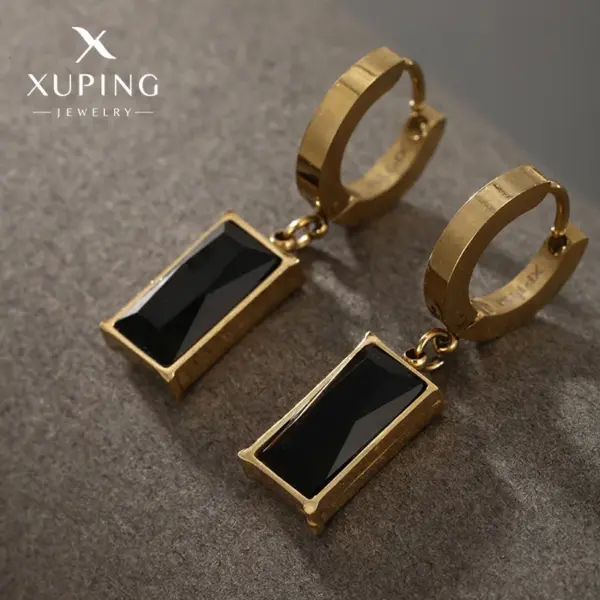 304 Stainless Steel 18K Gold Plated Glam Luxurious XUPING Plating Inlay Rectangle Artificial Gemstones Earrings Necklace