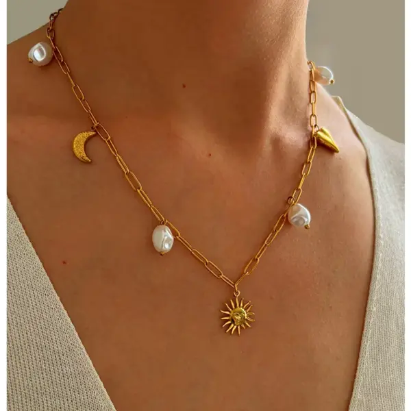Wholesale 304 Stainless Steel Starfish Shell PVD Coated Imitation Pearl Natural Stone Natural Shell Real Gold Plated Nordic Style Beach Commute Waterproof Non Tarnish Irregular Surgical Steel Paperclip Chain Lobster Trigger Clasp Closure Gold Pendant Necklace