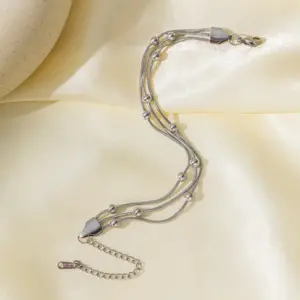 Ae2086 Three-Layer Ball Bead Chain Bracelet / Steel Color