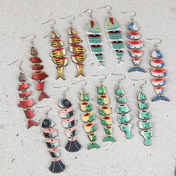Wholesale Fish shaped multi segment connected earrings
