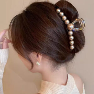 Rhinestone champagne pearl shark hairpin-11cm
