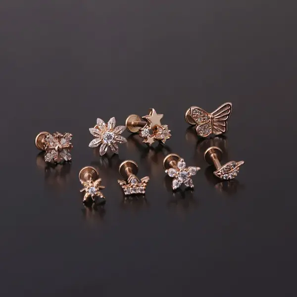 316L Stainless Steel Copper Zircon Ear Cartilage Rings & Studs Flower Waterproof Non Tarnish Surgical Steel Women'S