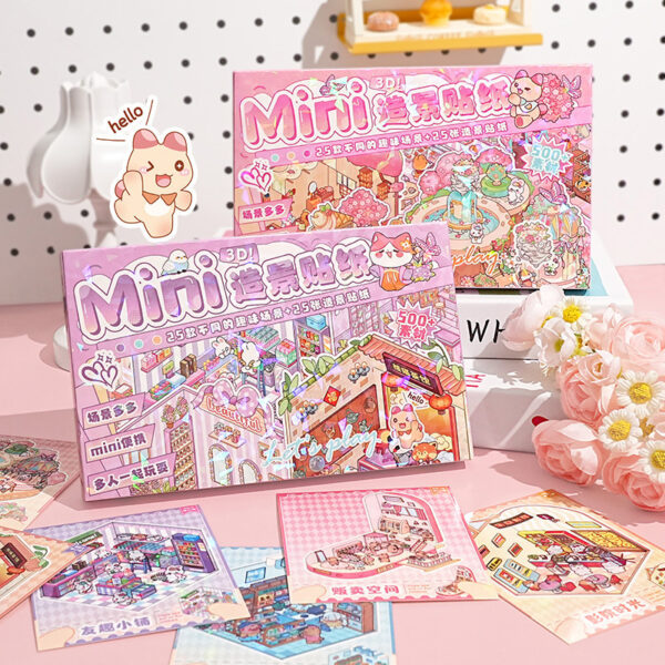 Wholesale miniature world mini landscaping stickers gift box 3d stereo stacking visual scene stickers children DIY handmade