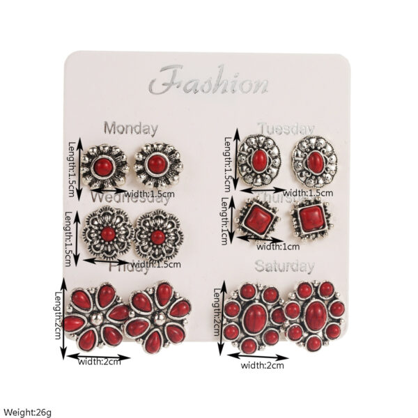 oly-b38b4a5092fc1314e251e80aa32c0f56 Wholesale European and American Exaggerated Western Ethnic Style Turquoise Earrings Flower Bull Head Pony Geometric Set Earrings Earrings for Women