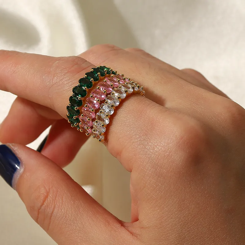 Wholesale PVD Coated Real Gold Plated Oval 304 Stainless Steel Fashion Waterproof Non Tarnish Open Ring