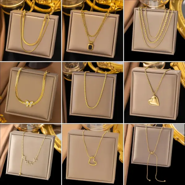 PVD Coated Real Gold Plated Round Heart Shape Solid Color Titanium Steel Elegant Sweet Streetwear Waterproof Non Tarnish Layered Necklaces Pendant Necklace