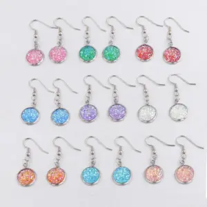 Wholesale Electroplating Golden Plated Round Stainless Steel Resin Simple Style Drop Earrings