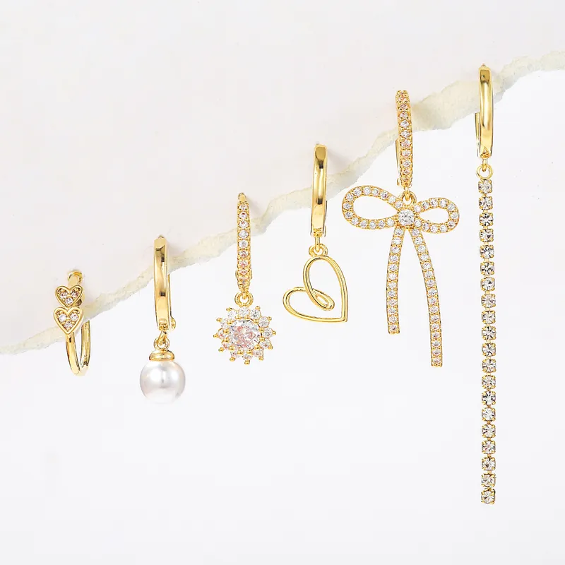 Wholesale 1 Set Elegant Simple Style Tassel Heart Shape Bow Knot Plating Inlay Imitation Pearl Brass Zircon 18k Gold Plated Earrings