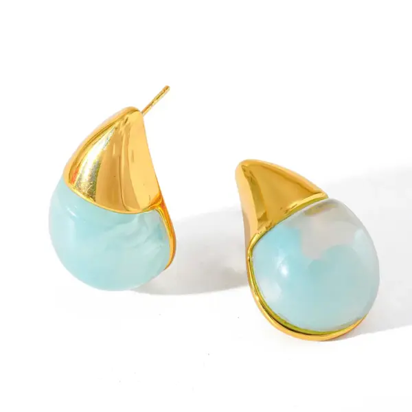 Wholesale Elegant Geometric Resin Embedded 18K Gold Plated Stainless Steel C-Shaped Flower Ear Studs Casual Chic Simple Style For Women