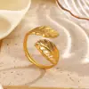 Wholesale Ion Plating (IP) 18K Gold Plated Leaves 304 Stainless Steel Classic Style IG Style Waterproof Non Tarnish Open Rings