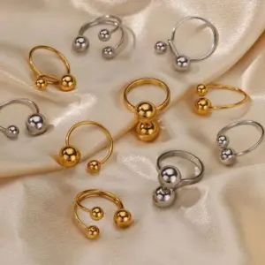 Wholesale PVD Coated Real Gold Plated Solid Color 304 Stainless Steel Vacation Simple Style Waterproof Non Tarnish Open Rings