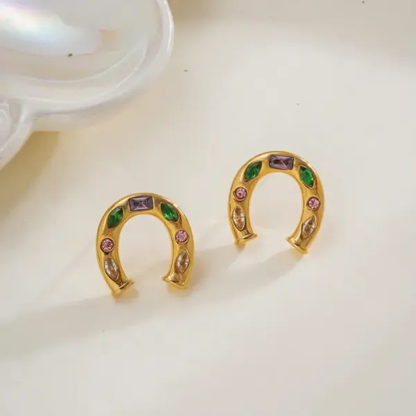 Wholesale PVD Coated 18K Gold Plated U Shape Irregular Geometric 304 Stainless Steel Casual Cute Simple Style Small Stud Earrings Necklace