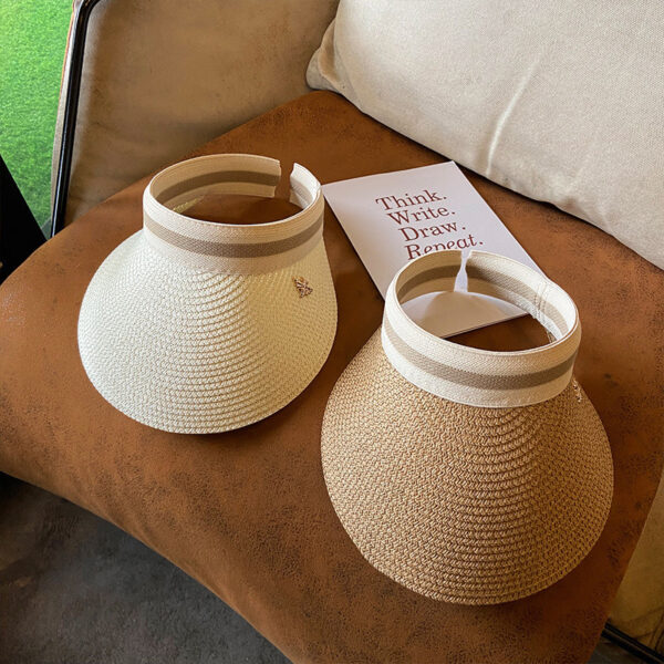 Wholesale Summer outdoor travel straw woven empty top peaked cap female seaside beach headband sun protection sun hat