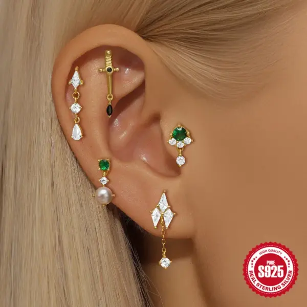 Wholesale 1 Piece Ear Cartilage Rings & Studs Casual Simple Style Geometric 925 Sterling Silver Plating Zircon Ear Cartilage Rings & Studs