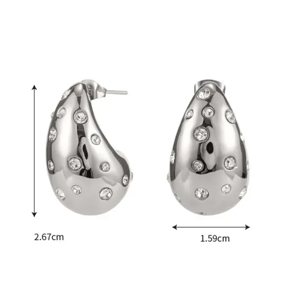 Wholesale 304 Stainless Steel Water Droplets PVD Coated Artificial Diamond 18K Real Gold Plated 18K Gold Waterproof Non Tarnish Plating Inlay Ear Studs