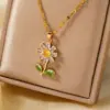Wholesale 304 Stainless Steel Copper K Gold Plated Inlay Sunflower Zircon Copper Necklaces