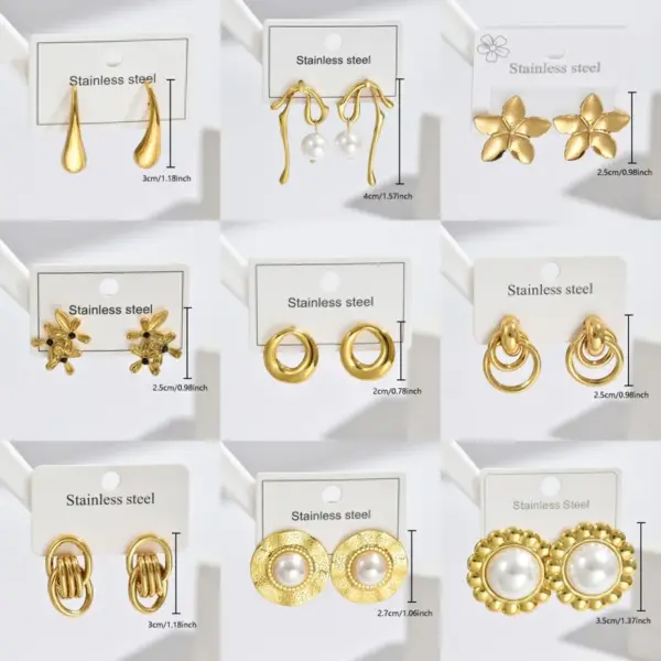 304 Stainless Steel Flower PVD Coated Pearl Real Gold Plated Casual Simple Style Waterproof Non Tarnish Inlay Ear Studs