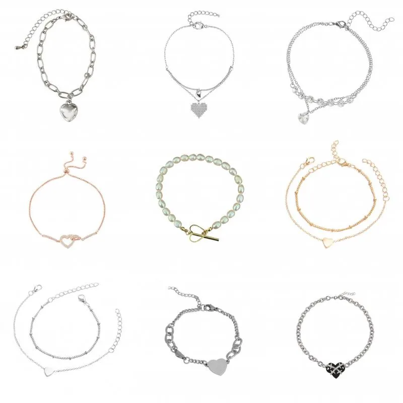 Wholesale Fashion Heart Shape Alloy Titanium Steel Plating Rhinestones Artificial Pearls Women'S Bracelets