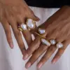 Wholesale Round Oval Vacuum Electroplating (In Furnace) 304 Stainless Steel Plated 18K Real Gold Imitation Pearl Open Ring Female